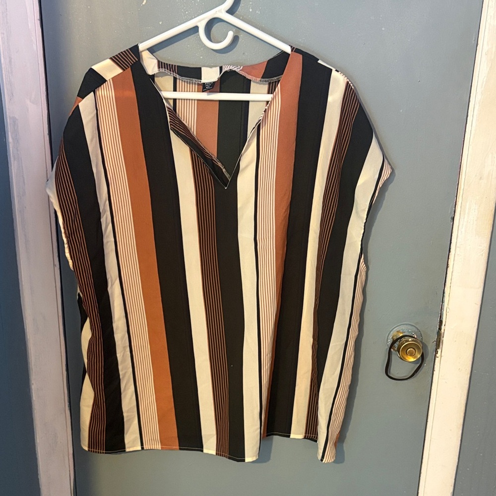 SHEIN Multicolor Striped V-Neck Blouse